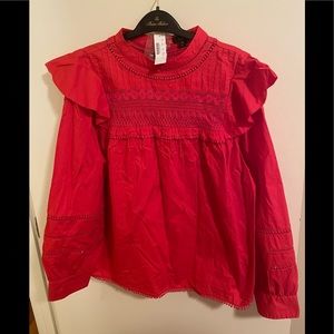J Crew XL never worn red cotton shirt with cute detail